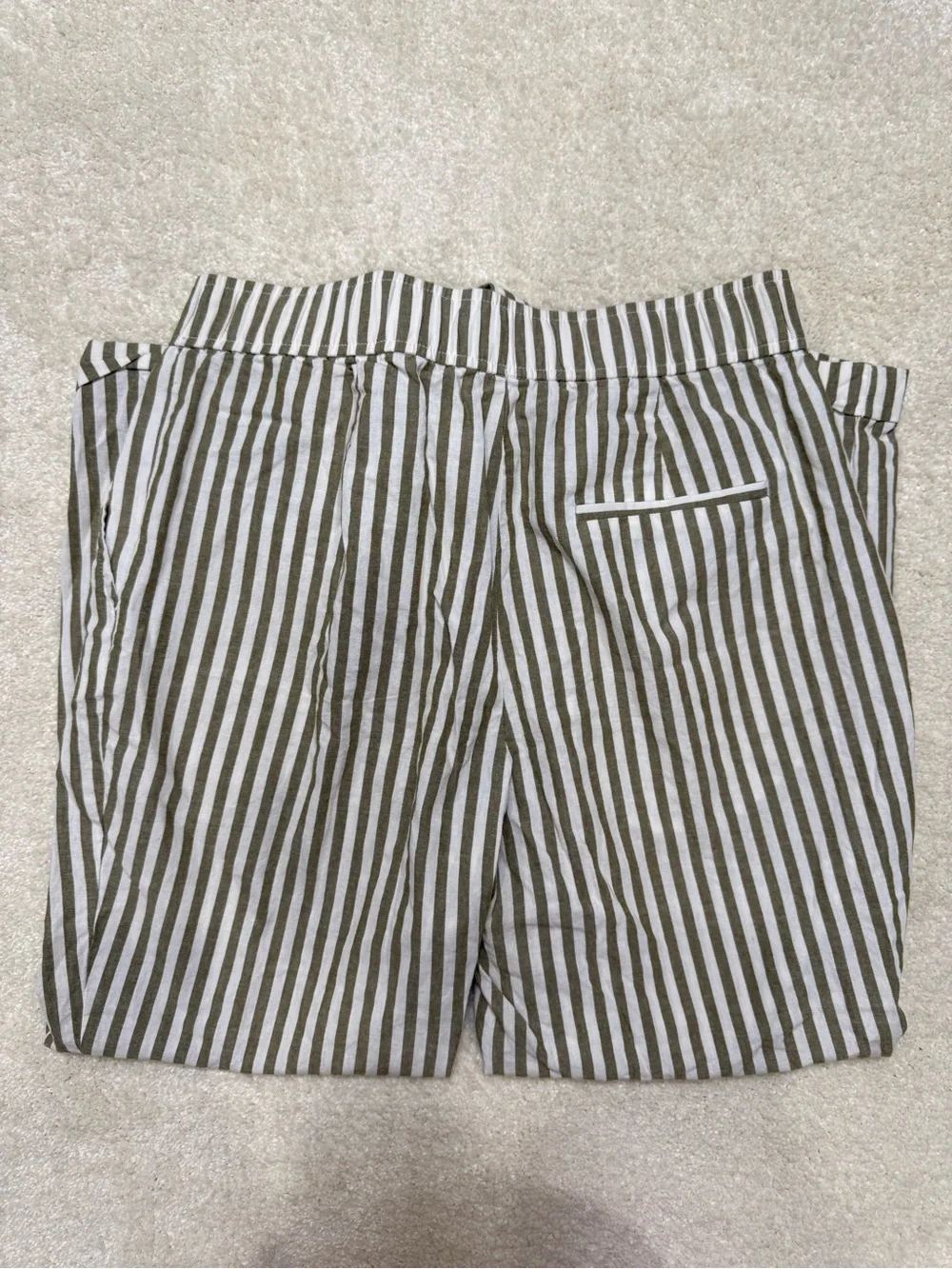 Zara Linen Blend Striped Bow Tie Waist Ankle Pants White Green Size Medium